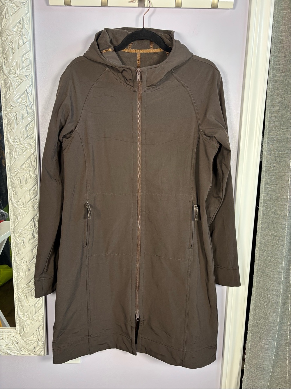 lululemon athletica Apres Yoga Long Hooded Zip-Front Rain Jacket — Brown